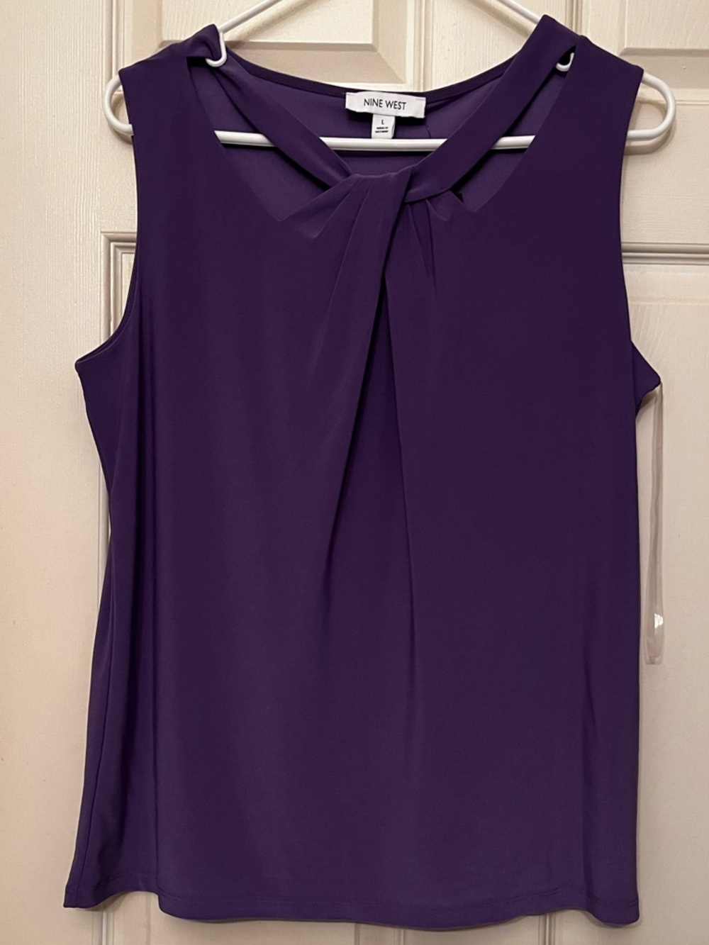 Nine West Deep Purple Sleeveless Bow-Neck Camisole